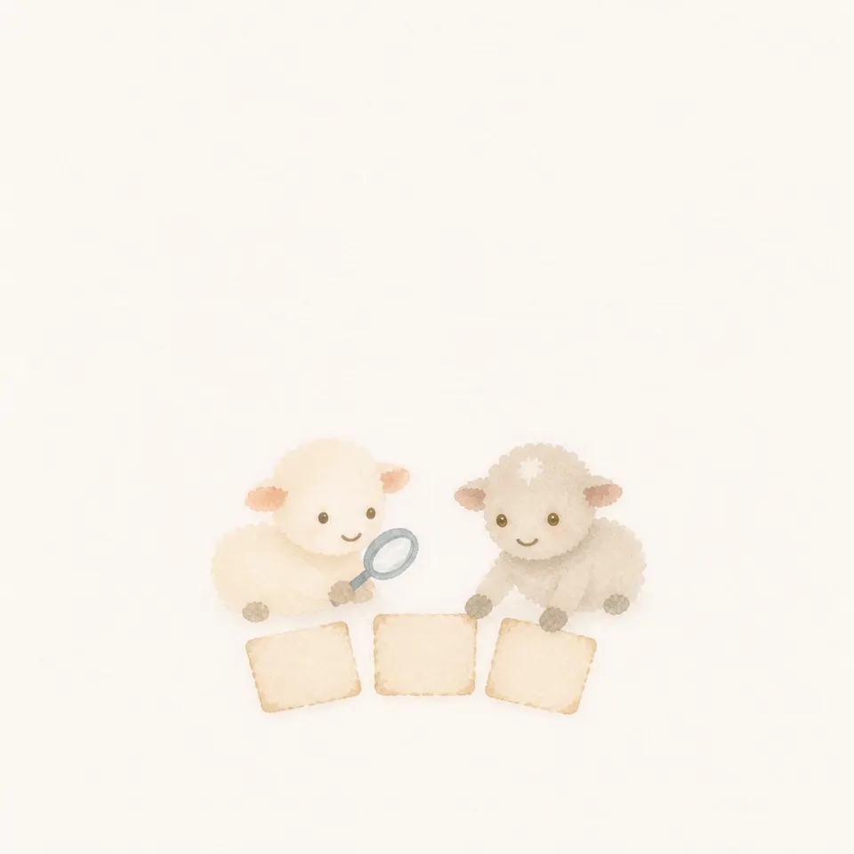 A watercolor of lamb scholars comparing many ancient manuscripts