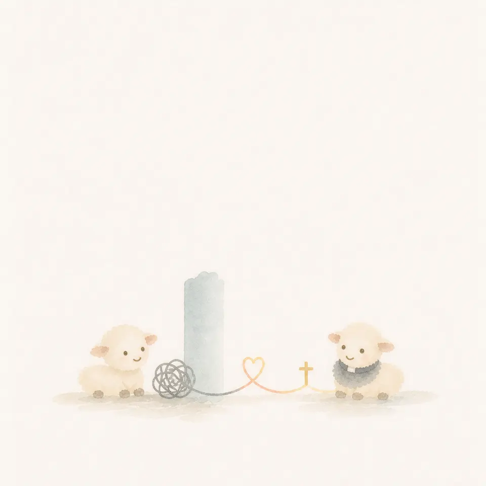 A watercolor of a lamb meeting God's mercy and reconciliation in the sacrament of Penance