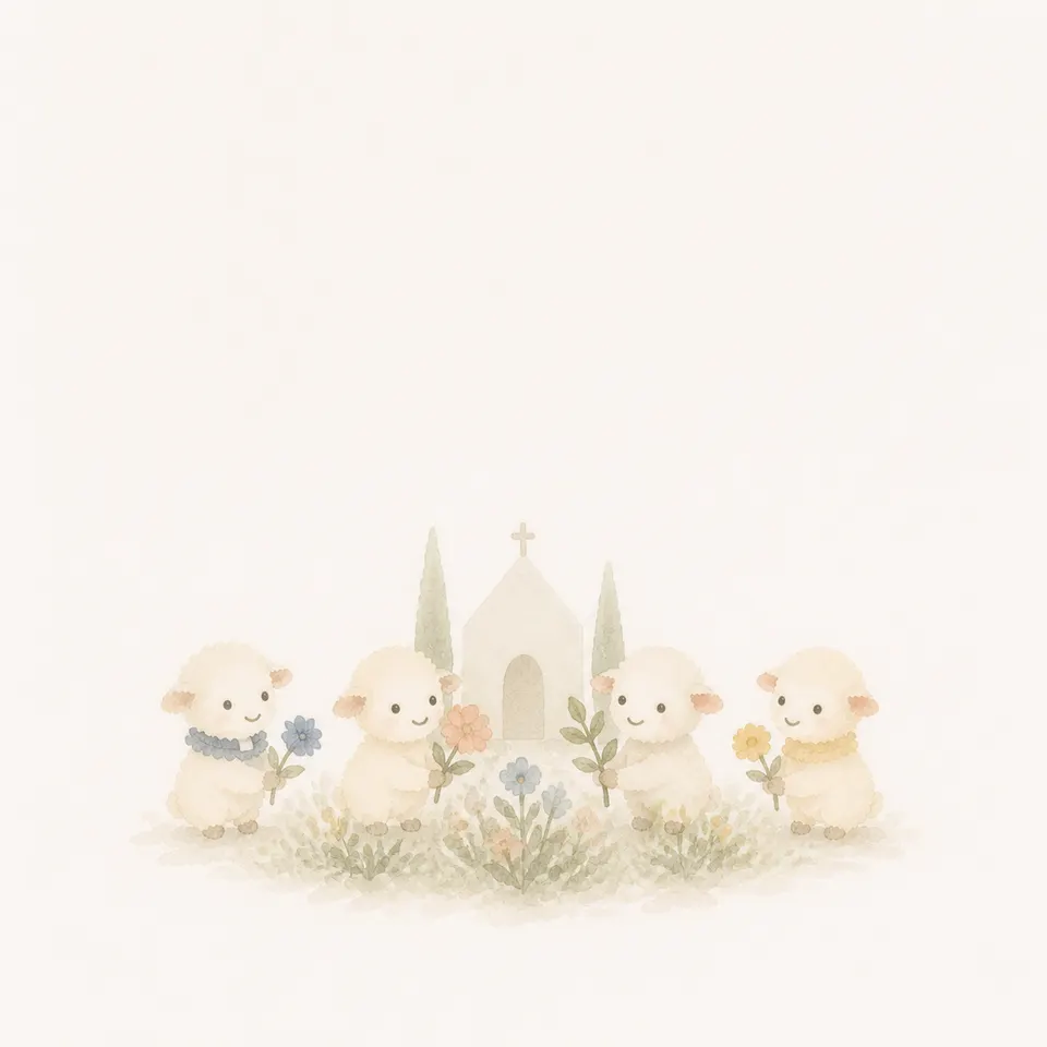A watercolor of a church community offering their different vocations as flowers