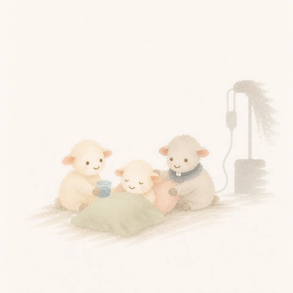 Watercolor of lambs setting down an excessive treatment while water, warmth, and care continue