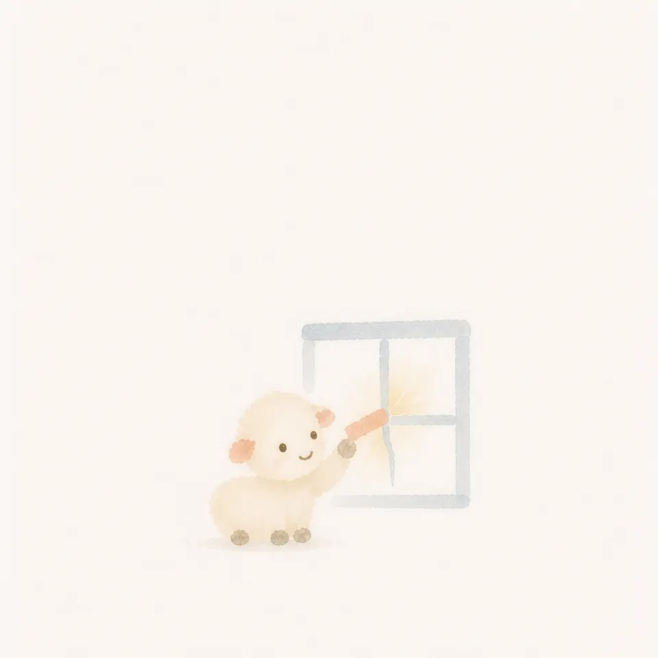 A watercolor of a lamb mending a cracked window and telling hypocrisy apart from the Gospel