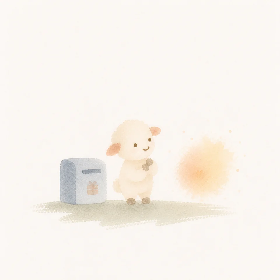 A watercolor of a lamb opening its heart to God instead of to a gift vending machine