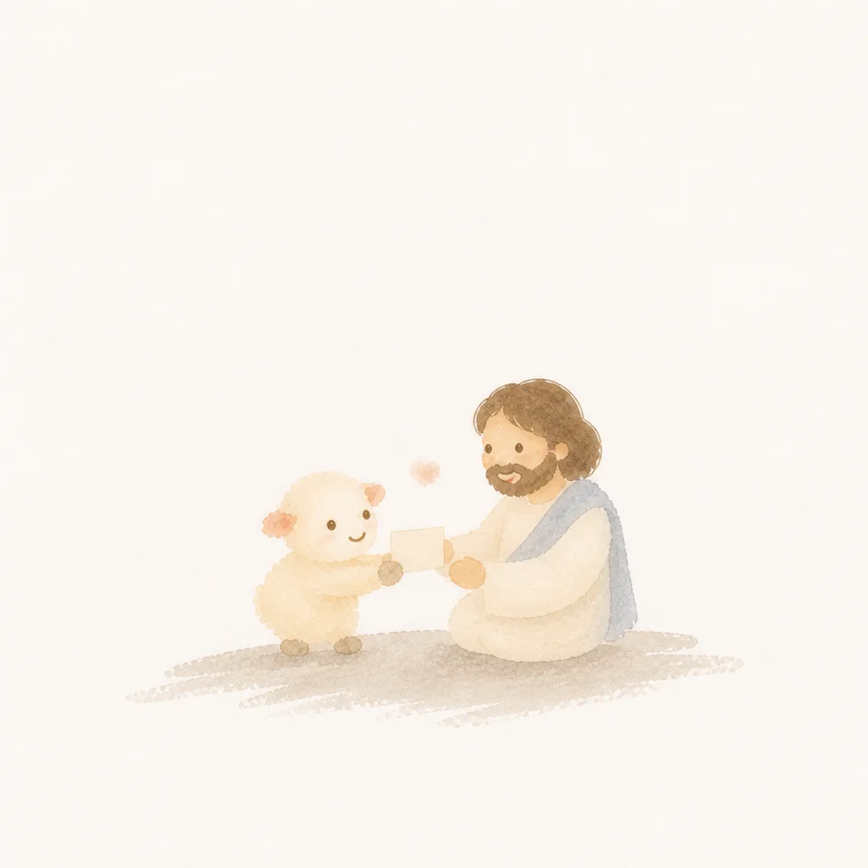 A watercolor of a shepherd who already knows it all gladly reading a lamb's letter