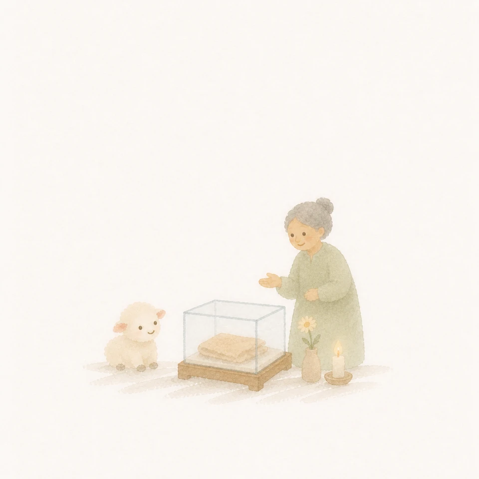 Watercolor of a cloth relic preserved and remembered with dignity