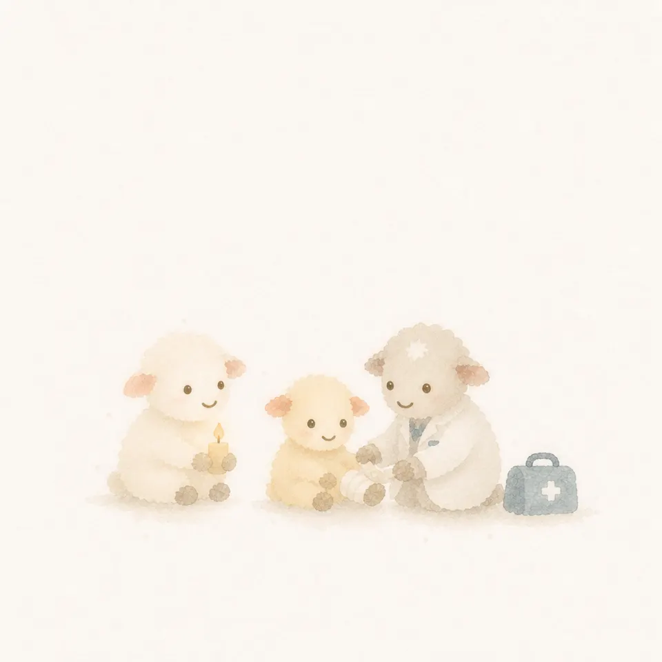큰 사고 뒤 회복한 젊은이를 위해 기도하며 진료하는 공동체 수채화