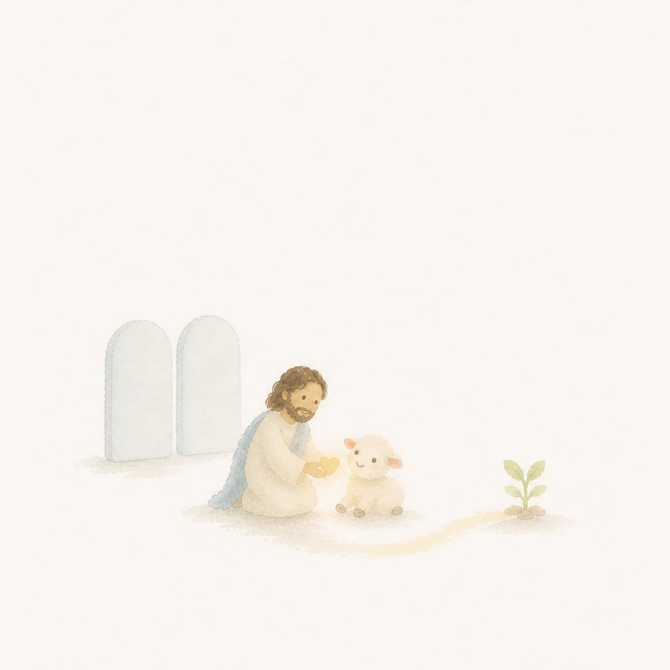 Хайрын гэрлийг сунган өгч, нахиаг зааж буй Есүсийн усан будгийн зураг